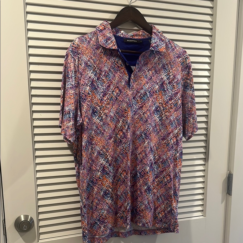 Bugatchi Red and Blue Polo Shirt with Paisley Print
